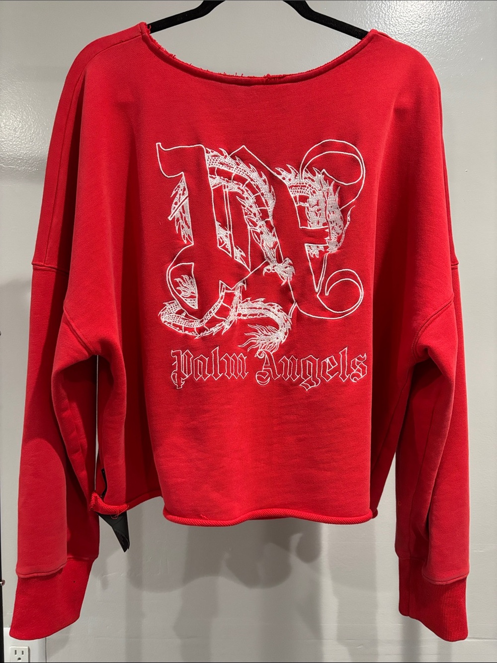 Palm Angels Red Distressed Logo Enbroidered Crewneck Sweatshirt